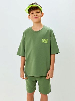 20114200009, Комплект детский для мальчиков ((1)футболка и (2)шорты)пижамные) Soprezo хаки, 100%Хлопок, 134