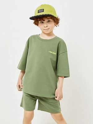 20124200017, Комплект детский для мальчиков ((1)футболка и (2)шорты)пижамные) Soprezo хаки, 100%Хлопок, 104